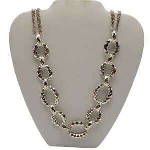 Hammered Silver Tone Statement Necklace Chain Link Design Adjustable Closure